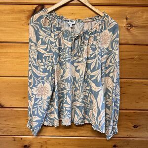 Womens Patrons Of Peace Size Small Tie Long Sleeve Floral Print Peasant Top